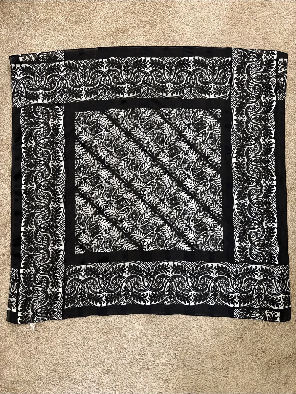 Black & White Ornate Square Scarf Made in Italy 31x31